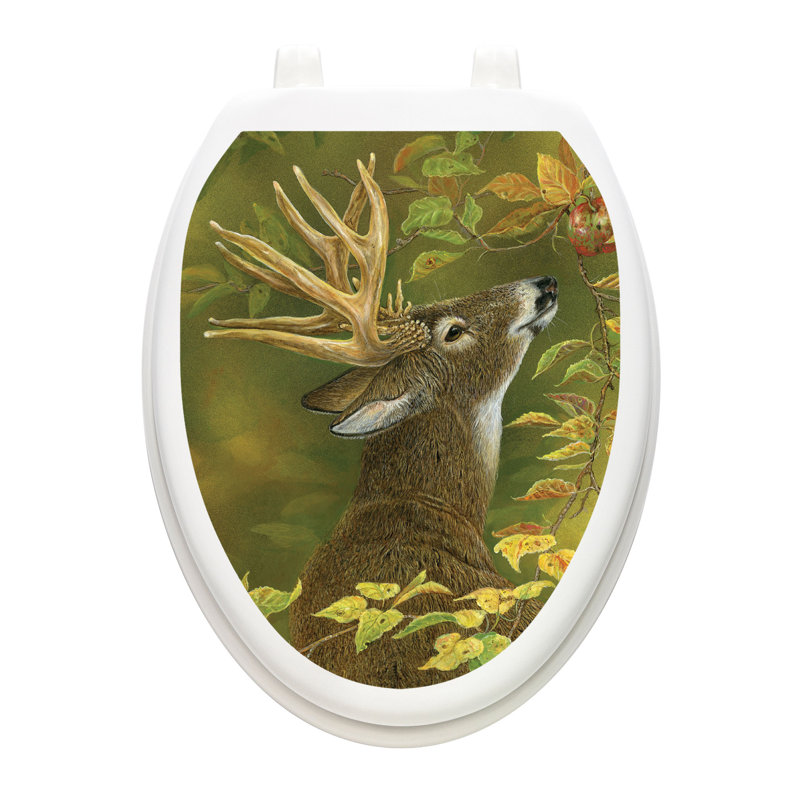 Décalcomanie de siège de toilette Lodge Deer Find - couvercles de toilette en vinyle, Allongé