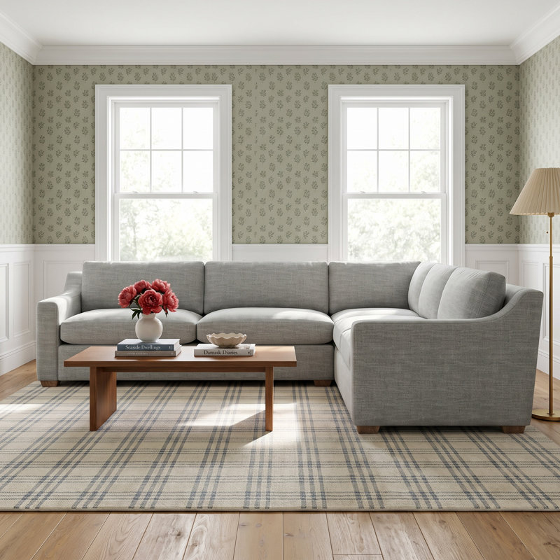 Rhodes 3 - Piece Upholstered Sectional, Conversation Capri Basketweave, Brown