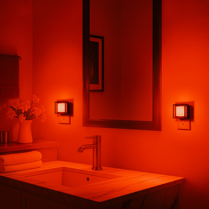 2 Pcs Red LED Plug In Night Light With Sliding Dimmer