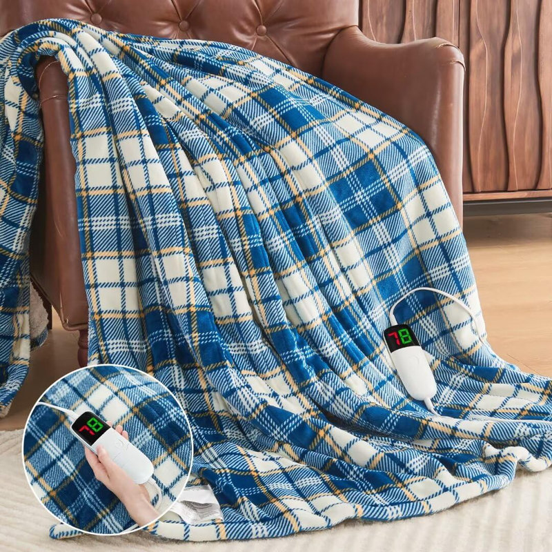 Couverture chauffante à carreaux en sherpa - 10 niveaux de chaleur, arrêt automatique après 8 heures, jeté électrique certifié ETL pour canapé, genoux et cadeau pour femmes adultes