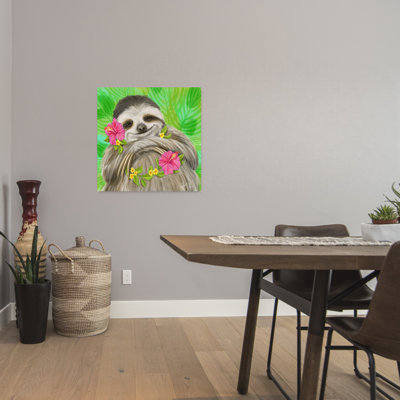 Smiling Sloth Tropical Forest Art