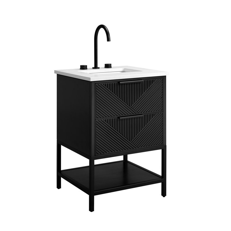 Ensemble de meuble-lavabo 24 po Diamond, Noir anthracite, Quartz Calacatta, Noir mat
