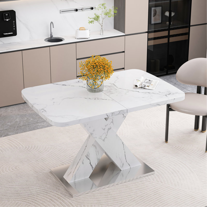 Table de salle à manger extensible Modern, Blanc, Blanc