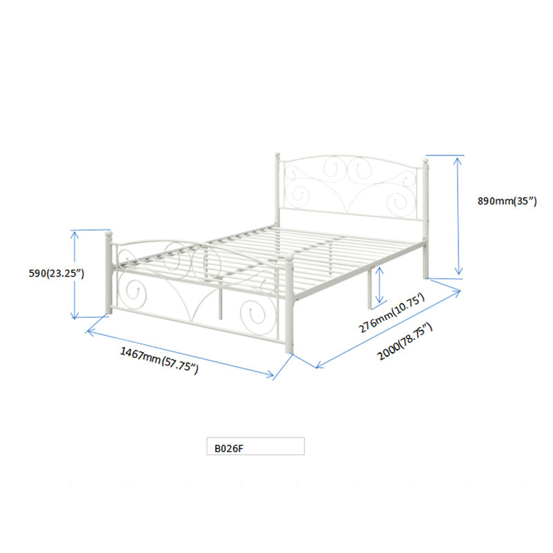 Lit double en métal au look moderne, structure pour la longévité, silencieux et stable, facile à assembler, sans sommier tapissier, pour matelas de 8 pouces ou plus, limite de poids de 600 lb, blanc