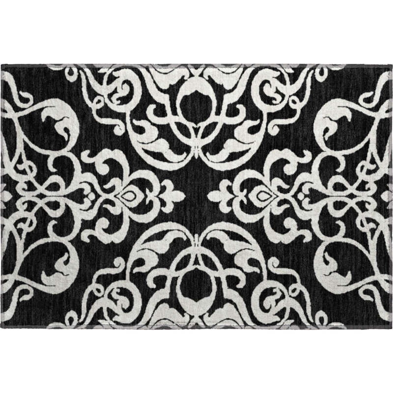 Premium Machine Washable Prisco Black Rug, Rectangle 1'8" x 2'6"