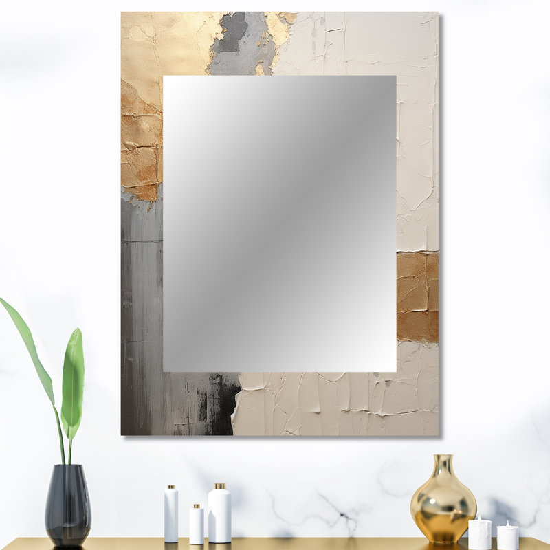 Or et peinture beige fusion - peinture abstraite, miroir mural unique, miroir moderne, impression d'art en métal