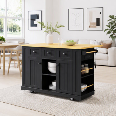 Large Kitchen Island Set with 2 Bar Stools, Storage, and Power Outlet