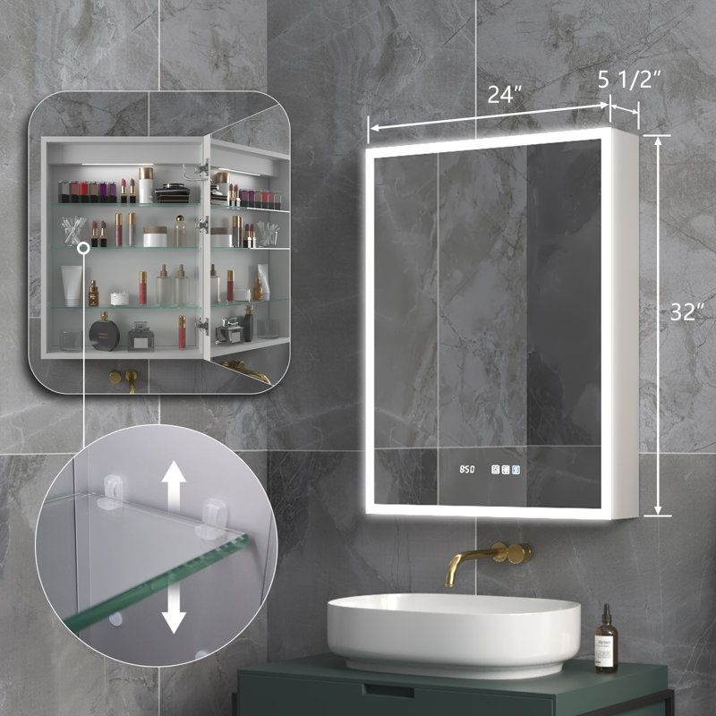 Halm 24'' W 32'' H Frameless Medicine Cabinet with Mirror and 3 Adjustable Shelves, Right