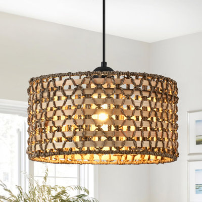 Doiker 1 - Light Boho Hand-Woven Natural Rattan Single Pendant for Kitchen Island Dining Room Living Room Entryway Hallway Foyer