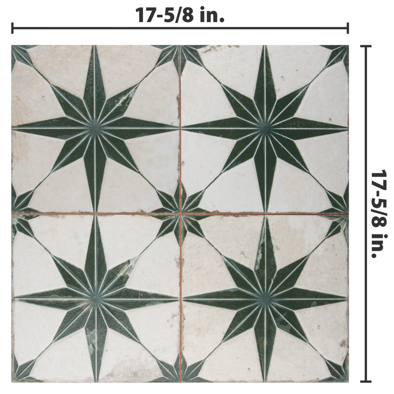 Kings 18" x 18" Ceramic Patterned Wall & Floor Tile, Sage