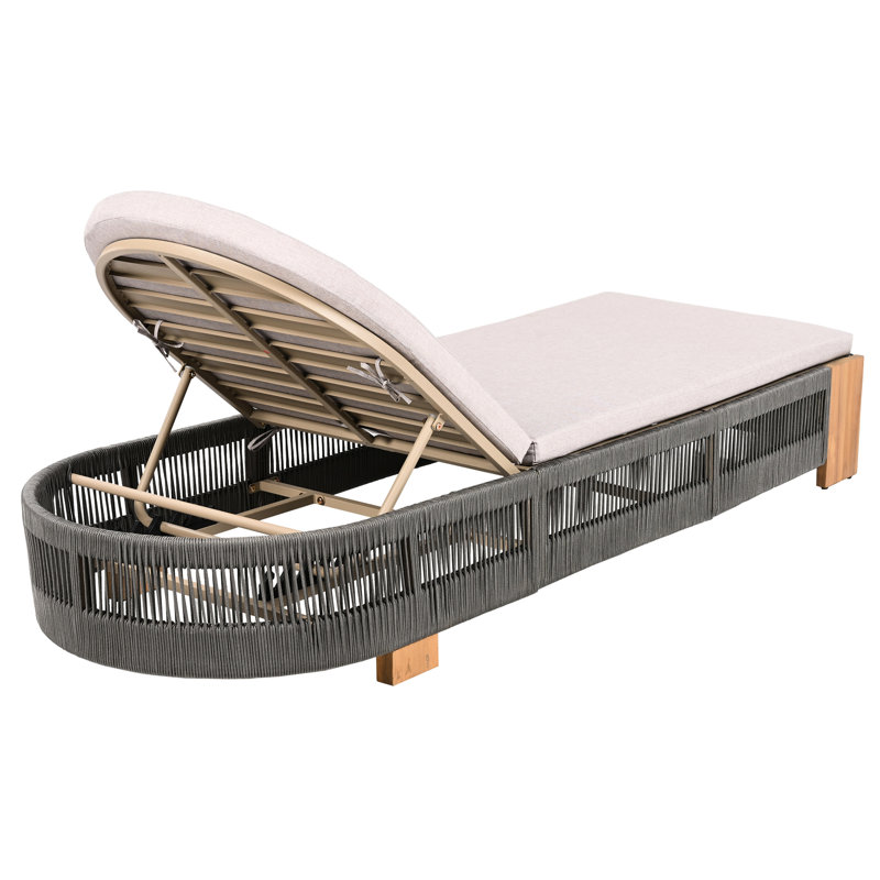 Méridienne de patio réglable en bois pour 4 personnes pour le jardin de la piscine, fer naturel et corde grise