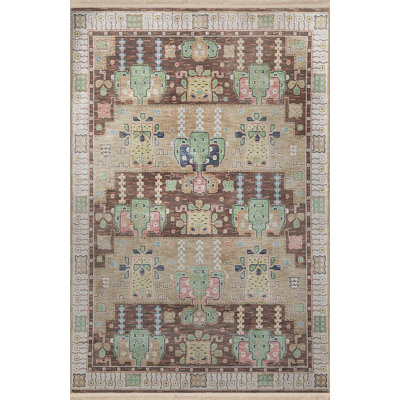 Multi-Colored Ethnic Traditional Motif Patterned Fringed Vintage Decorative Rug