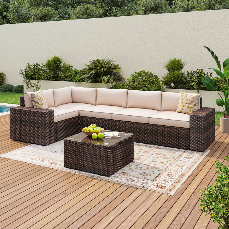 Ensemble de conversation d'extérieur pour 5 personnes avec coussins Heledd, Beige