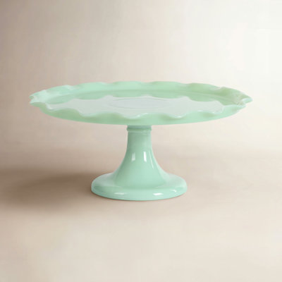 Martha Stewart Highbrook 11" Handmade Jadeite Glass Cake Stand - Ruffle Trim