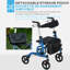 Fauteuil roulant Rollator avec roues réglables de 8 po et siège bleu
