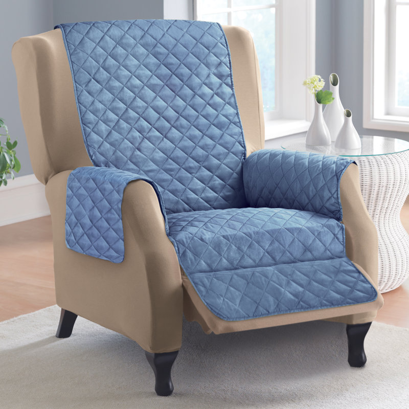 Housse pour fauteuil inclinable à coussins en T réversible, 100 % polyester bleu foncé