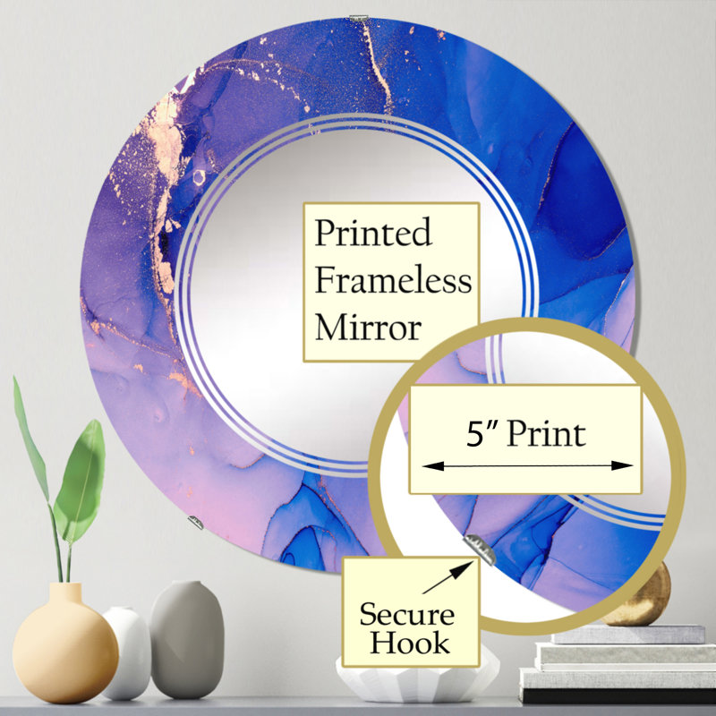 Miroir mural bleu et rose avec nuages d'encre de marbre IV, 24 po x 24 po