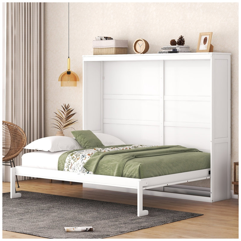 Modern Murphy Bed Wall Bed, White, Queen