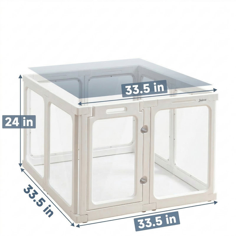 Interior Acrylic Pet Containment System, 24-Inch Height with Door, Suitable for Puppies, Cats, Rabbits, or Ferrets, Tool-Free Installation, Customizable Configuration for Small Dogs, Includes Eight White Panels