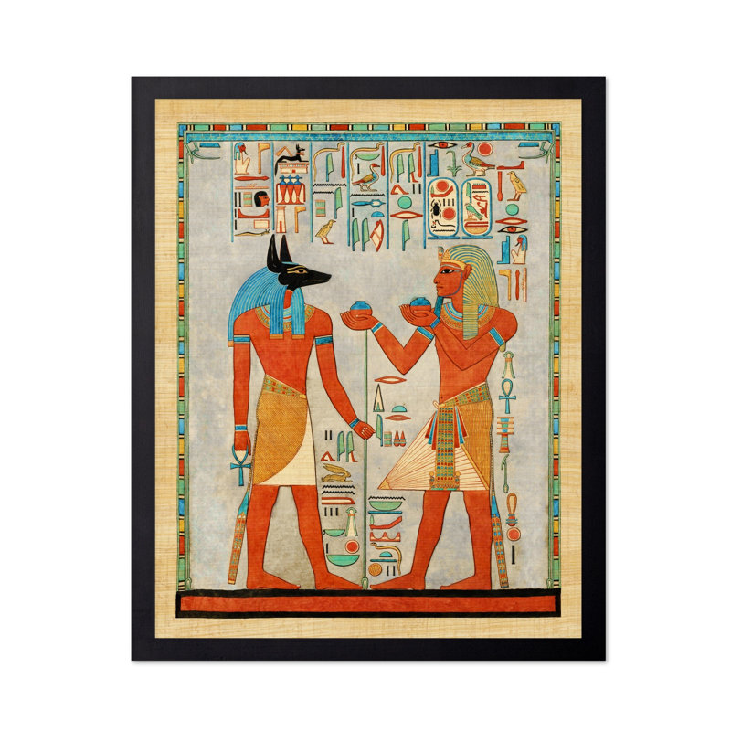 Le roi avec Anubis, tombe d'Haremhab, H 12 po x l 16 po, Affiche, Cadre noir