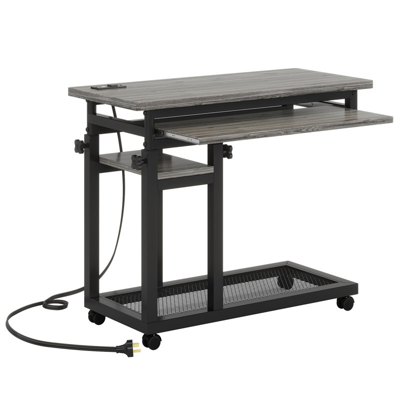Bureau portatif réglable de 28 à 39,3 po de hauteur avec prise de courant et ports USB, Gris