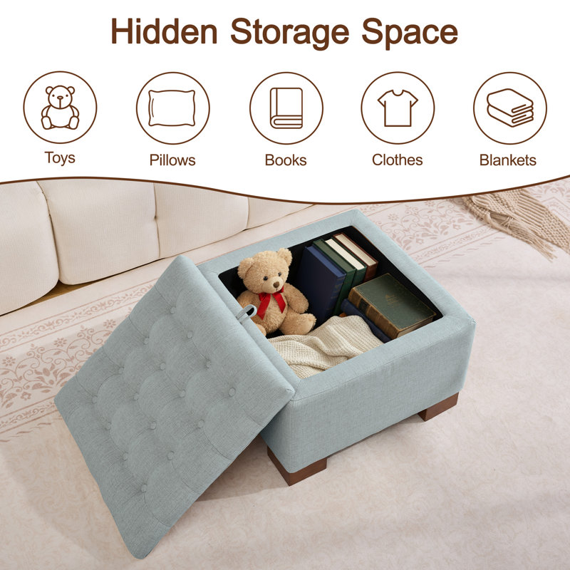 23.2’’ Wide Upholstered Tufted Square Storage Ottoman, Blue