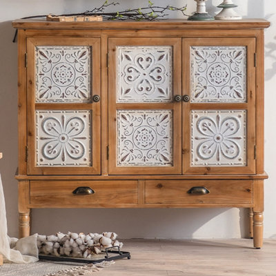 Retro Burlywood Solid Wood Sideboard