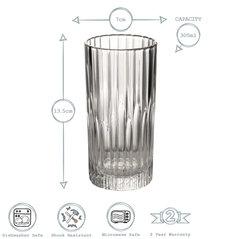 Duralex - Manhattan Vintage Collins Glasses - 305ml Highball Cocktail Tumblers, 12