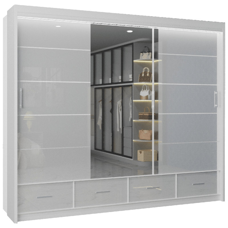 Desilets 2 Door Manufactured Wood Wardrobe, 220 cm H x 255 cm W x 66 cm D, White