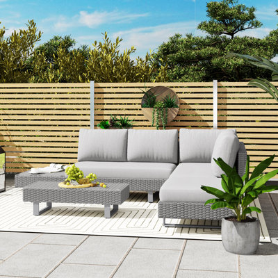 Outsunny 3 Pieces Rattan Garden Furniture Set Sofa Set 5-Seater Light Grey