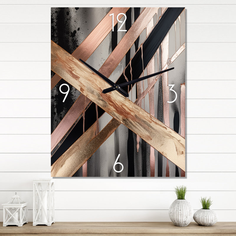 Horloge murale moderne à rayures métalliques et cercles III - marbre abstrait, H 40 po x l 30 po
