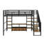 Lit mezzanine double en métal avec escalier, table intégrée et tablettes de rangement-566978669