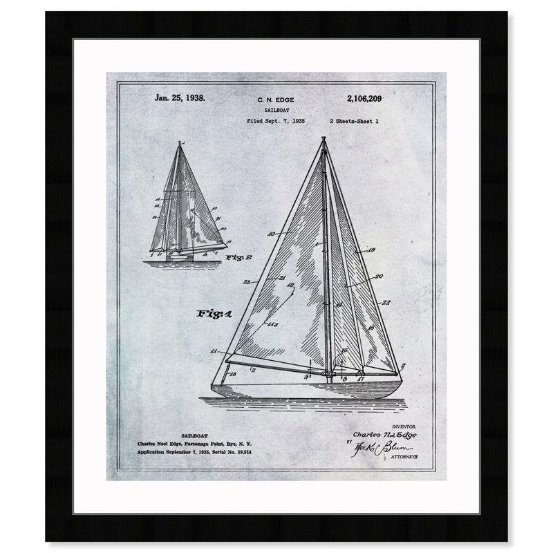 Voilier 1938 - Cadre photo, impression sur papier, H 19,5 po x l 16,5 po