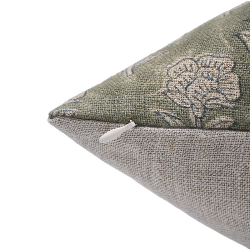 Fabdivine Rohini Flower Block Print Pillow Cover Thick Linen Decorative Cushion 14X20 Inch, 20" x 14"