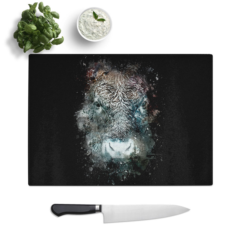 Tempered Glass Colourful Bull Cow Chopping Board, 20 cm x 28.5 cm
