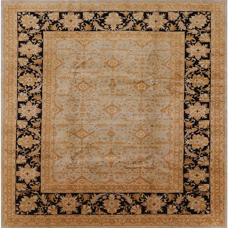 Tapis beige / bleu marine Raef, Carré 3 pi