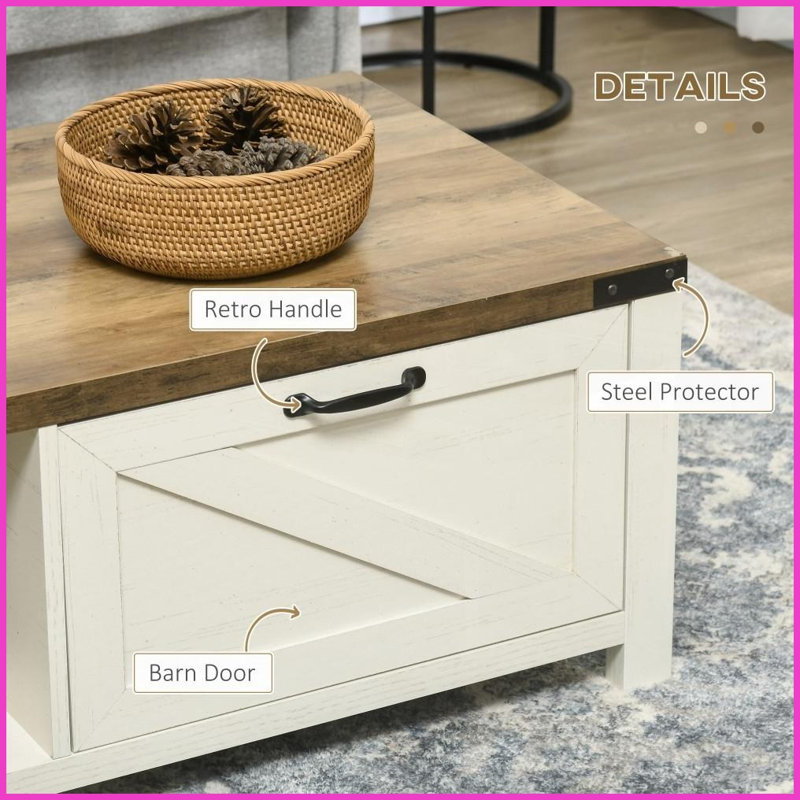 Table basse rustique avec tiroir de rangement Étagères ouvertes par HOMcom pour le salon, blanc, peu encombrant