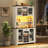70.9" Kitchen Storage Cabinet With Led , 6 - Glass Stemware Rack, And Metal Mesh Doors Built In Power & Outlets, Decorative Lighting For-409773969