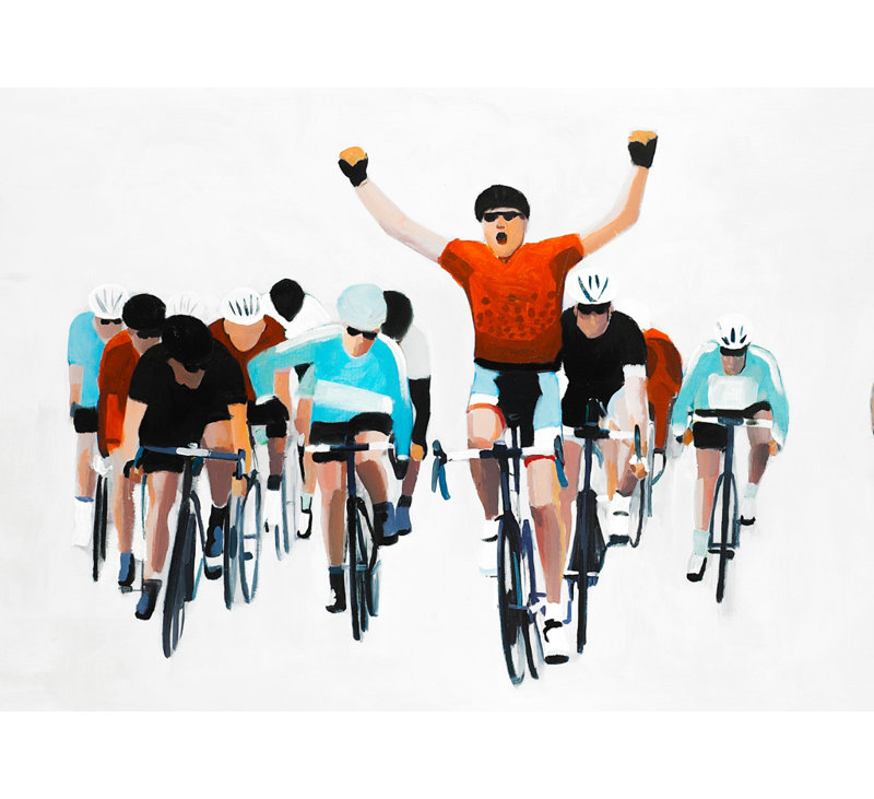Cyclists at the End of a Race - Living Room Door Mat Decor
