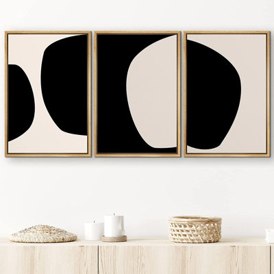 SIGNLEADER Framed Canvas Print Wall Art Negative Space Colour Blocks Abstract Shapes Illustrations Modern Art Minimalist Edgy Black And White For Living Room, Bedroom, Office -2106-A0506-M18 Black