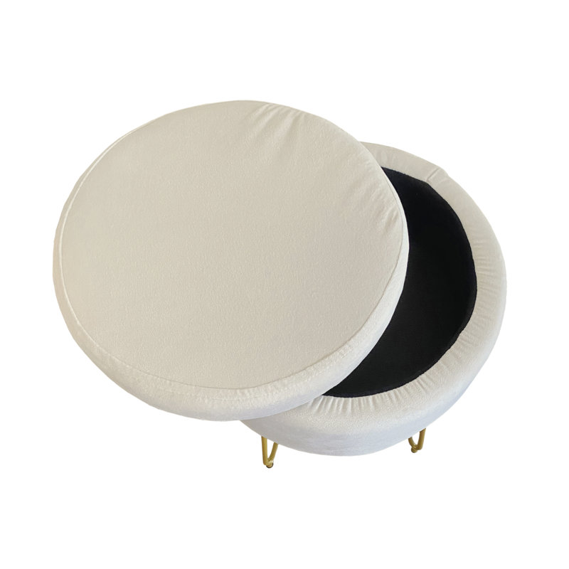 Alaney Stainless Steel Accent Stool, Ivory Velvet
