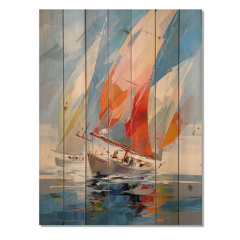 Voilier abstrait «Winds I» sur bois, H 40 po x l 30 po x P 0,78 po