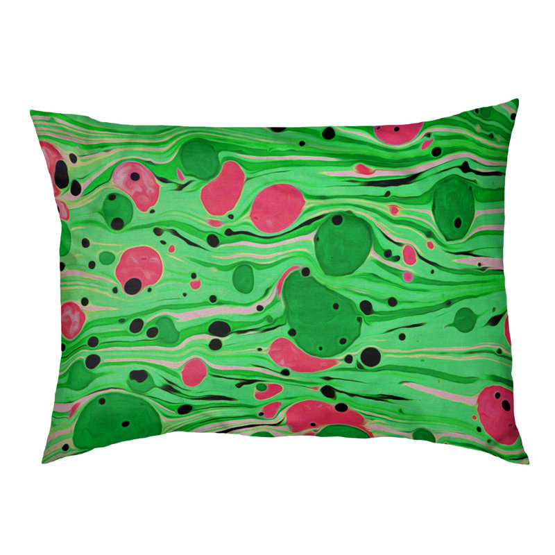 Coussin de lit paint tourbillons dog Byrge, Petit (l 28 po x P 18 po x H 6 po), Vert et rose, Molleton corail