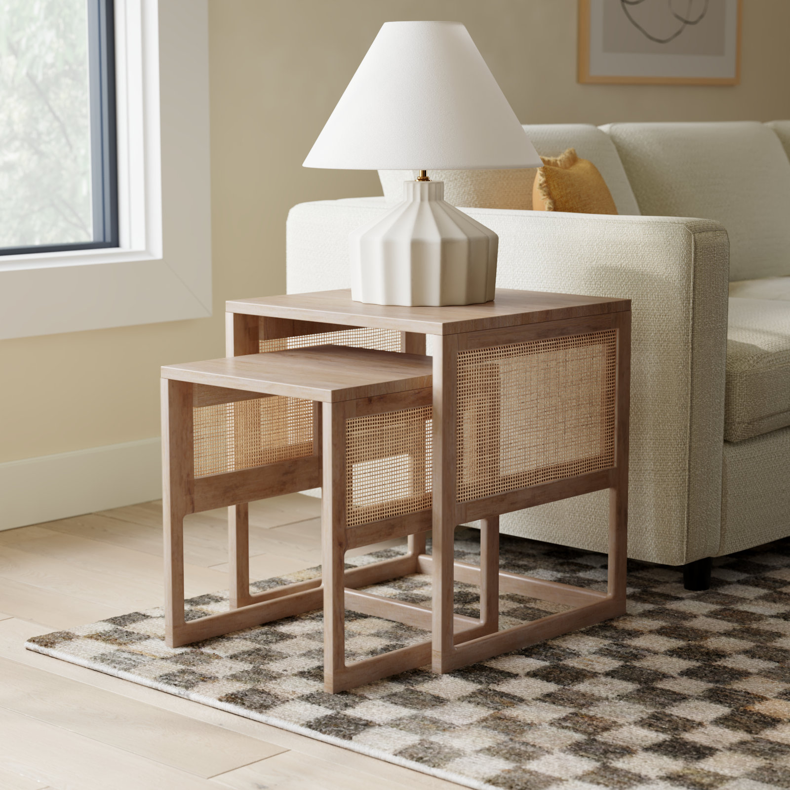 Cinna Solid Wood Nesting End Table, Light Brown