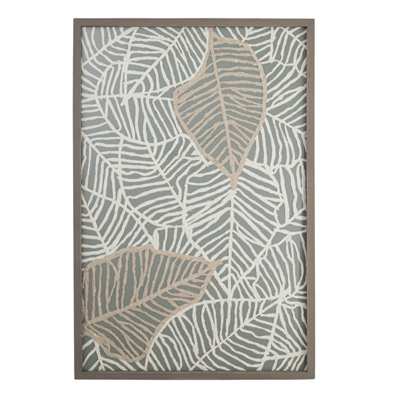 Décoration murale en bois encadrée de verre avec feuilles de papier texturé faites à la main