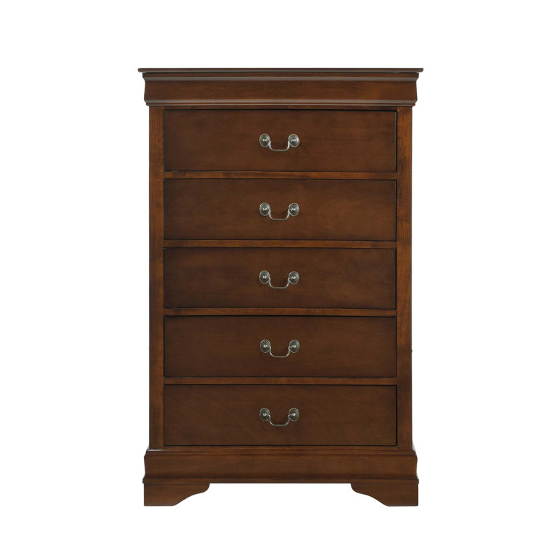 Commode à 5 tiroirs de style traditionnel avec poignées en laiton antique et rangement spacieux pour les chambres élégantes