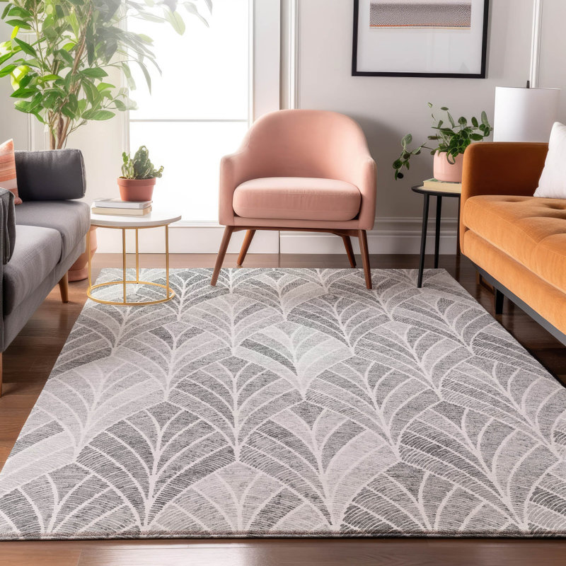 Premium Machine Washable Prisco Gray Rug, Rectangle 3' x 5'