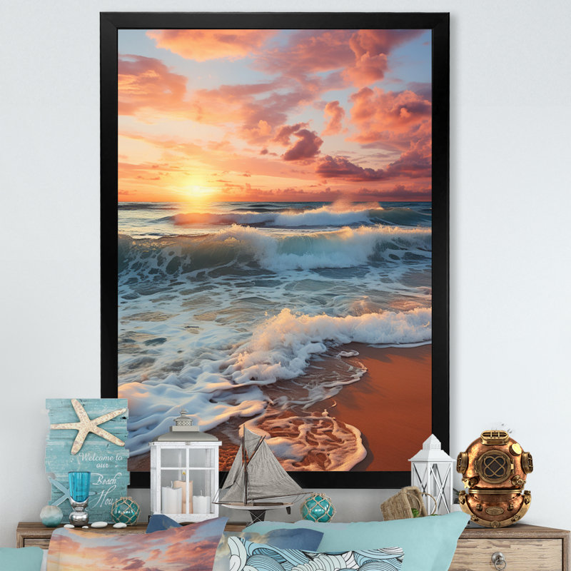 «Adryian Beach Photo Golden Sands», reproduction d'art sur toile encadrée, H 32 po x l 16 po x P 1 po, Cadre photo noir