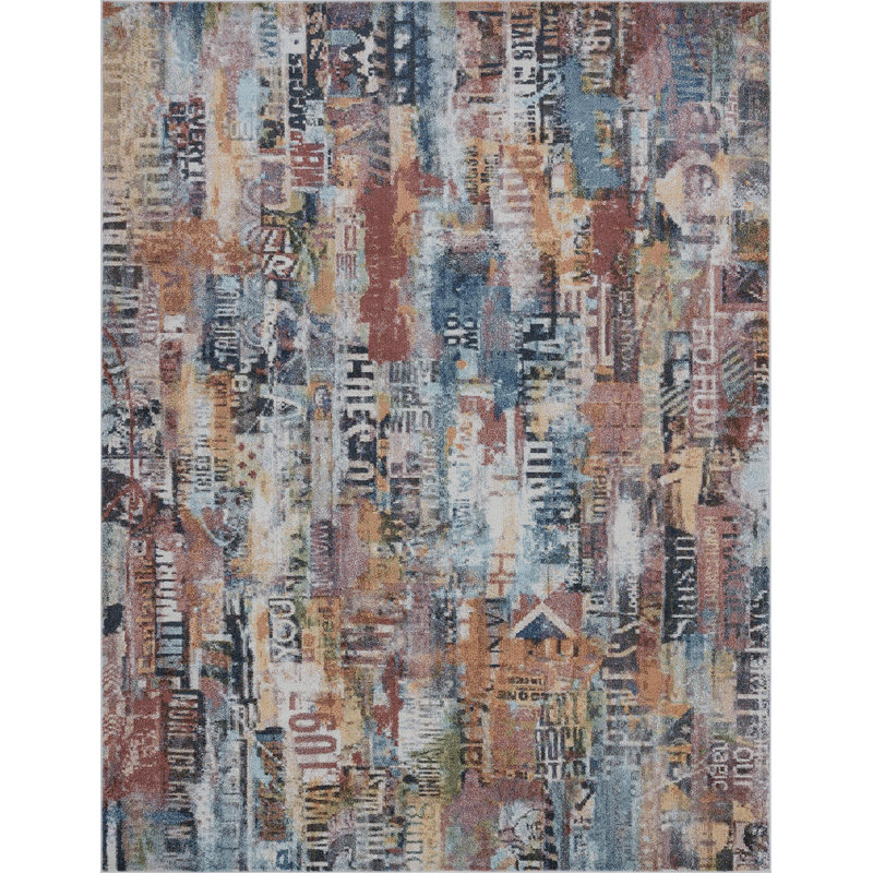 Tapis abstrait rose clair / bleu, Rectangle 7 pi 10 po x 10 pi 2 po