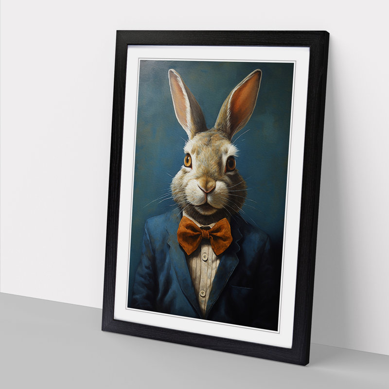 Rabbit Expressionism No.4 - Single Picture Frame Print on Wood, Black Framed, 46cm H x 34cm W x 2cm D